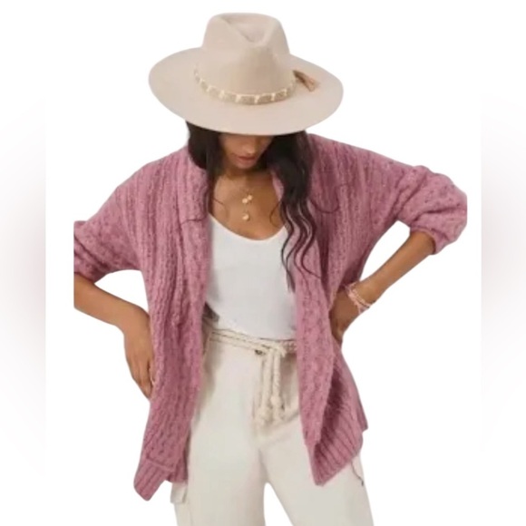 Anthropologie Rashida Open Cardigan Pink Chunky Open Cable Knit Oversized  Small - Picture 1 of 11